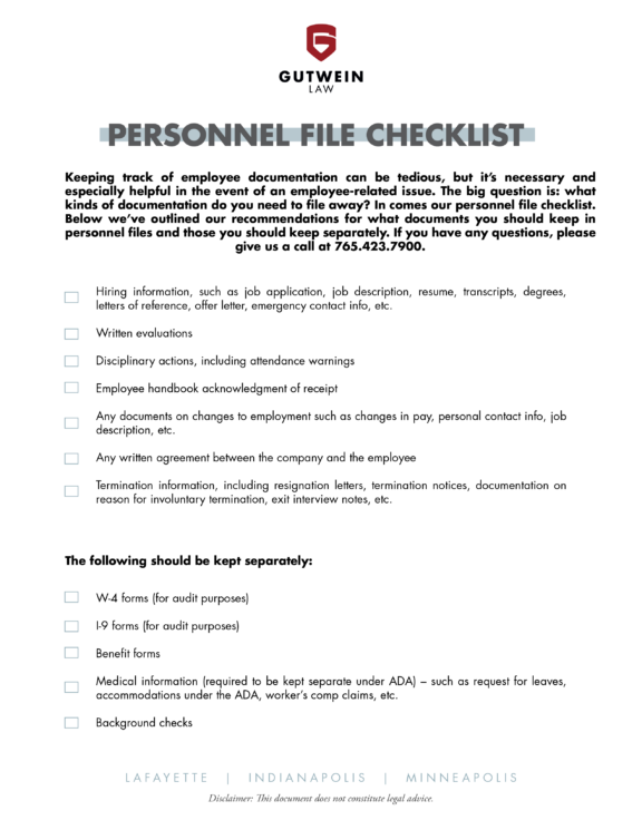 Personnel File Program Gutwein Law | The Personnel File Checklist